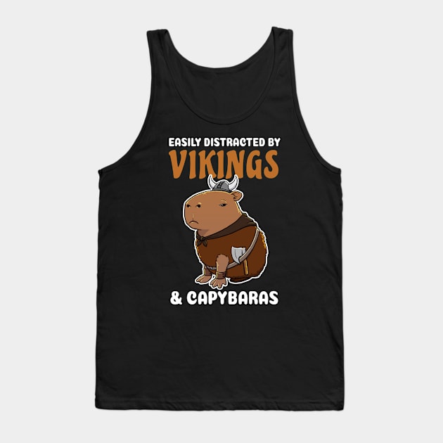 Easily Distracted by Vikings and Capybaras Cartoon Tank Top by capydays